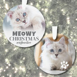 Meowy Christmas Catの写真 オーナメント<br><div class="desc">猫パーソナライズされたの写真オーナメント「Meowy Christmas」この猫のオーナメントは、子ネコやサシの子猫を持つ人に最適でよくはしゃぐ、休日の応援とユーモアを持ってデコに持ち込む。挨拶にフェスティバルの文字「ミョイ・クリスマス」をおもしろいのねじりと伝統的し、猫の名前も猫の個性を取り入れた表情を見せユニークる。猫の写真を撮る宇宙もあり、パーソナルな写真にする必要がある。背面には、中央にハート切り出しを持つ前部印刷デザインが表示され、甘いtouchが追加される。フォントカラーとポープリントは両方ともカスタマイズ、お使いのスタイルに合わせて。この記念ユーモアのある品は猫好きに素晴らし贈り物を作り、休日や誕生日や単なる理由に最適。クリスマスの木に祝飾るか、特別な場所に年の回りに飾るよくはしゃぐか、あなたの子猫の側へのおもしろいの方法だ！</div>