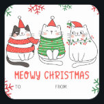 Meowy Christmas Catステッカーのギフトラベル スクエアシール<br><div class="desc">猫のお母さんや先生、同僚、友人、社員などへのプレゼントに、愛らしいメオウィクリスマス猫をテーマにしたステッカーをドレスアップ。</div>