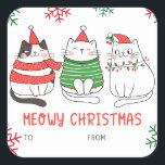 Meowy Christmas Catステッカーのギフトラベル スクエアシール<br><div class="desc">猫のお母さんや先生、同僚、友人、社員などへのプレゼントに、愛らしいメオウィクリスマス猫をテーマにしたステッカーをドレスアップ。</div>