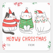 Meowy Christmas Catステッカーのギフトラベル スクエアシール (正面)