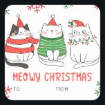 Meowy Christmas Catステッカーのギフトラベル スクエアシール<br><div class="desc">猫のお母さんや先生、同僚、友人、社員などへのプレゼントに、愛らしいメオウィクリスマス猫をテーマにしたステッカーをドレスアップ。</div>
