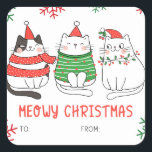 Meowy Christmas Catステッカーのギフトラベル スクエアシール<br><div class="desc">猫のお母さんや先生、同僚、友人、社員などへのプレゼントに、愛らしいメオウィクリスマス猫をテーマにしたステッカーをドレスアップ。</div>