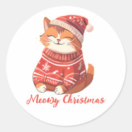 Meowy Christmas Catステッカー – フェスティバルHoliday Cat ラウンドシール