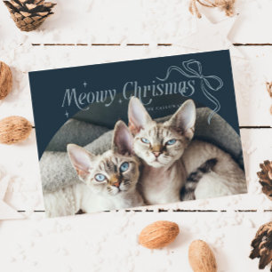 Meowy Christmas Catフォトブルーホリデーカード シーズンカード