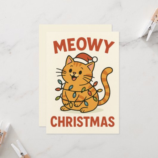 Meowy Christmas Cat Card (正面/裏面インサイチュ)