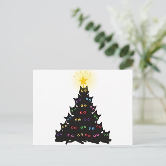 Meowy Christmas Cat Christmas Tree ポストカード (スタンド正面)