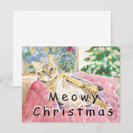 Meowy Christmas cat in London  カード (正面/裏面)