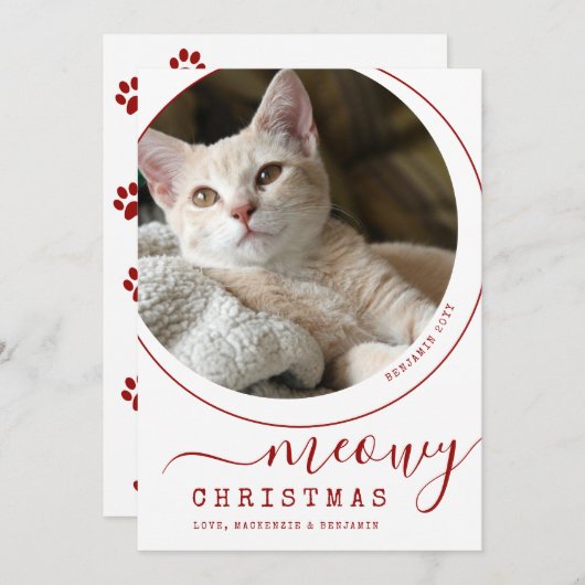 Meowy Christmas Cat Kitten Photo White (正面/裏面)