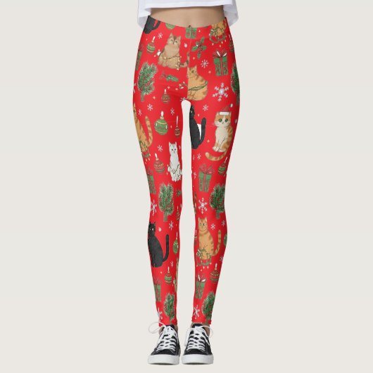 Meowy Christmas Cat Leggings - Gift For Cat Mom レギンス (正面)