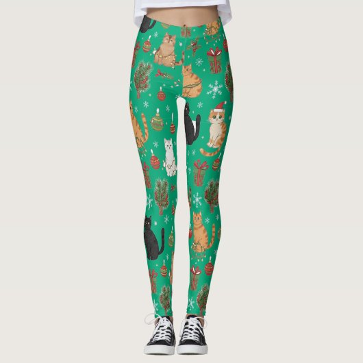 Meowy Christmas Cat Leggings - Gift For Cat Mom レギンス (正面)
