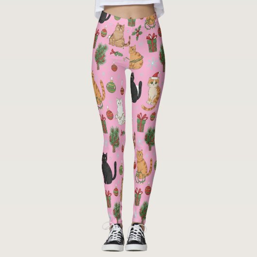 Meowy Christmas Cat Leggings - Gift For Cat Mom レギンス (正面)