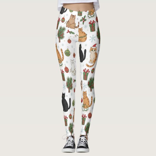 Meowy Christmas Cat Leggings - Gift For Cat Mom レギンス (正面)