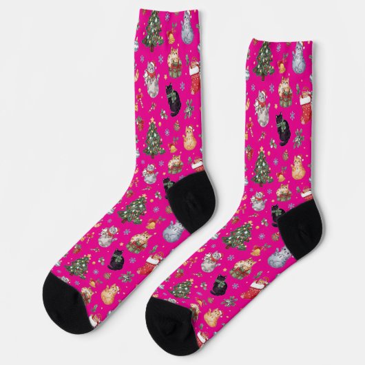 Meowy Christmas Cat Lover Crew Socks ソックス (左)