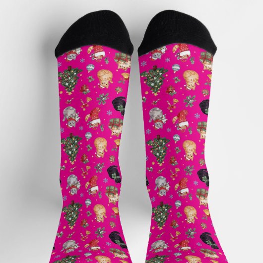 Meowy Christmas Cat Lover Crew Socks ソックス (上部)