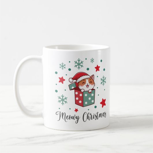 Meowy Christmas Cat Lover Gift Cute Festive Animal コーヒーマグカップ (左)