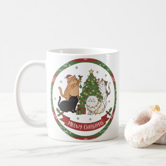 Meowy Christmas Cat Lovers Mug - Christmas Gift コーヒーマグカップ (ドーナツ)