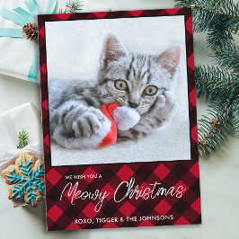 Meowy Christmas Cat Pet写真Red Buffalo Plaid シーズンカード