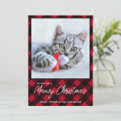 Meowy Christmas Cat Pet写真Red Buffalo Plaid シーズンカード (スタンド正面)
