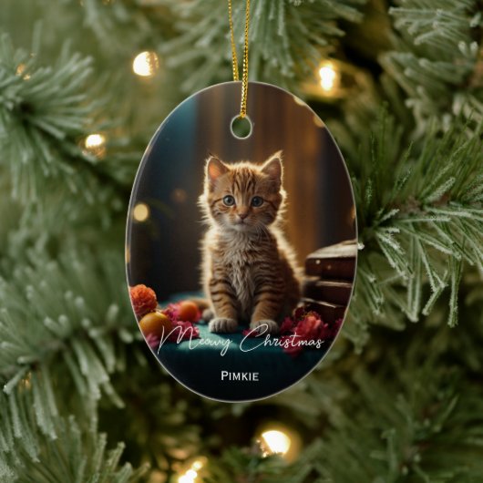 Meowy Christmas cat pet photo keepsakeクリスマス セラミックオーナメント (ツリー)