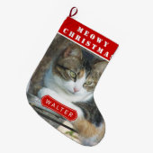 Meowy Christmas cat pet red Christmas photo ラージクリスマスストッキング (正面 (吊り時))
