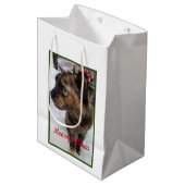 Meowy Christmas Cat Photo and Fractal Snowflake ミディアムペーパーバッグ (正面アングル)