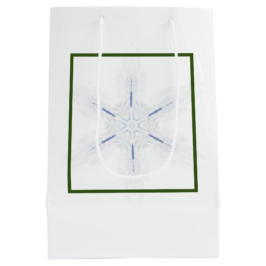 Meowy Christmas Cat Photo and Fractal Snowflake ミディアムペーパーバッグ (裏面)