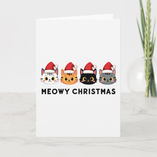 Meowy Christmas Cat Pun Funny Holiday Card カード (正面)
