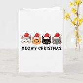 Meowy Christmas Cat Pun Funny Holiday Card カード (黄色い花)