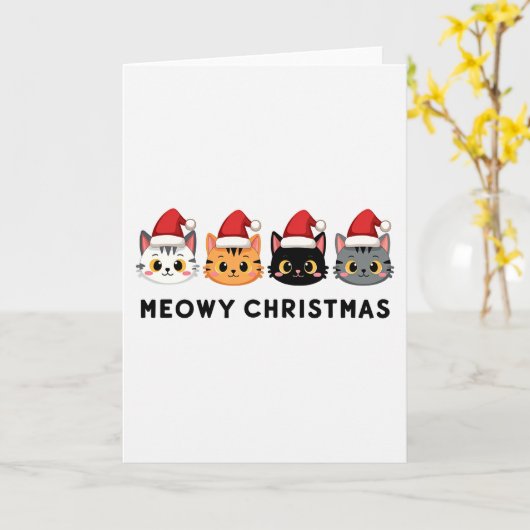 Meowy Christmas Cat Pun Funny Holiday Card カード (黄色い花)