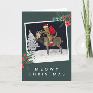 Meowy Christmas - Cat Riding Reindeer シーズンカード