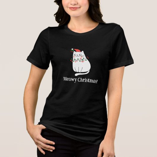 Meowy Christmas Cat T-Shirt トライブレンドTシャツ (正面)