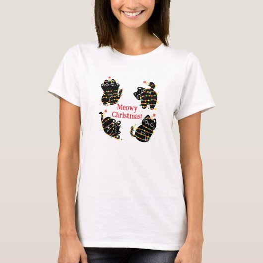 Meowy Christmas Cat T-Shirt – Funny Holiday Tee Tシャツ (正面)
