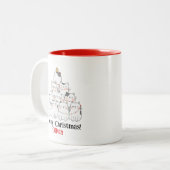 Meowy Christmas Cat Tree Mug – オーナメントネーム ホリデー ツートーンマグカップ (正面左)