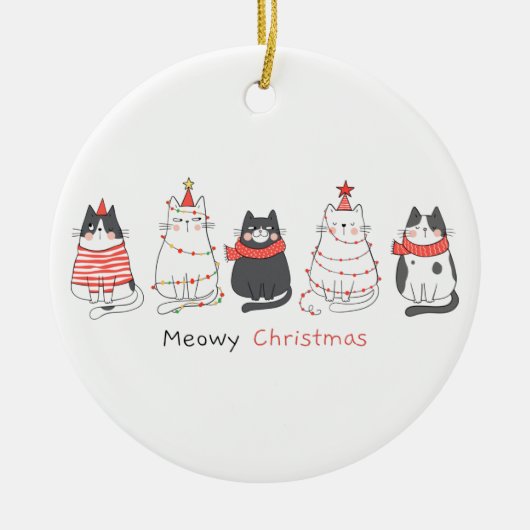 Meowy Christmas Cats セラミックオーナメント (正面)