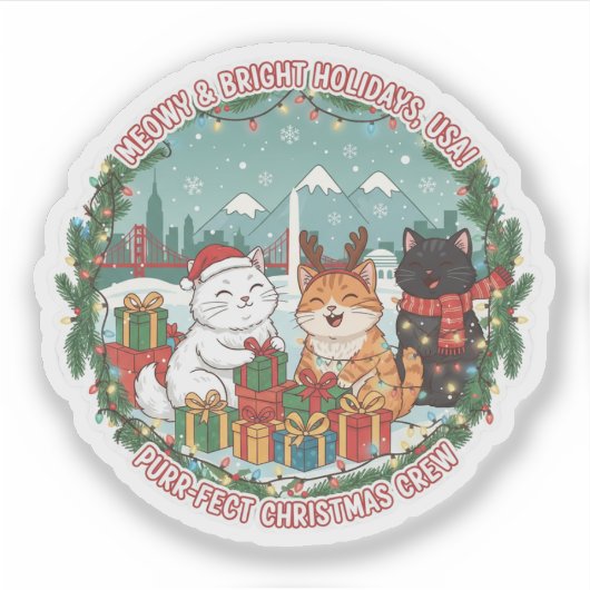 Meowy Christmas Cats – Bright Holiday Fun USA Stic シール (正面)