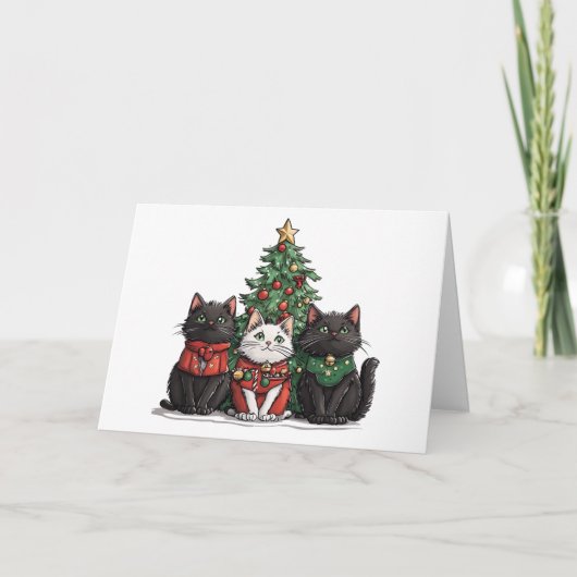 Meowy Christmas Cats Holiday Tree カード (正面)