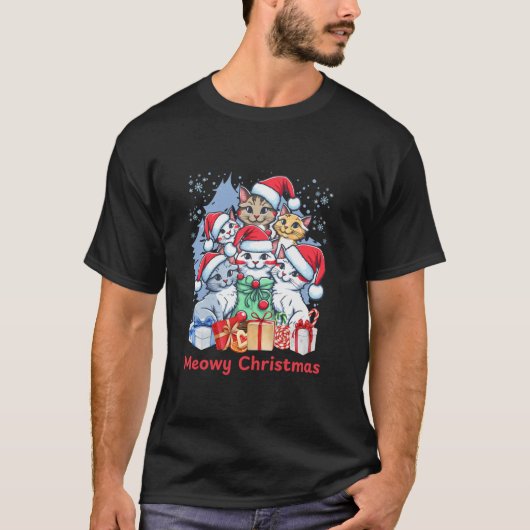 Meowy Christmas Cats Tree Christmas Cat Kitten Gir Tシャツ (正面)