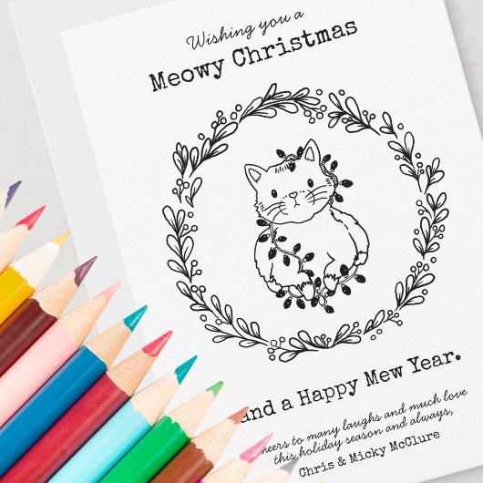 Meowy Christmas Color Your Own Cat in Lights シーズンカード