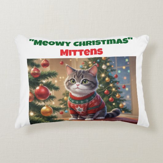 Meowy Christmas Custom Cat Accent Pillow アクセントクッション (正面)
