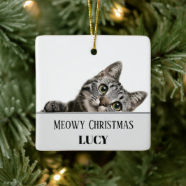 Meowy Christmas Custom Cat Photo & Name Ornament セラミックオーナメント