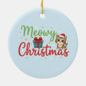 Meowy Christmas - Cute Cat & Gift Box Holiday セラミックオーナメント (裏面)