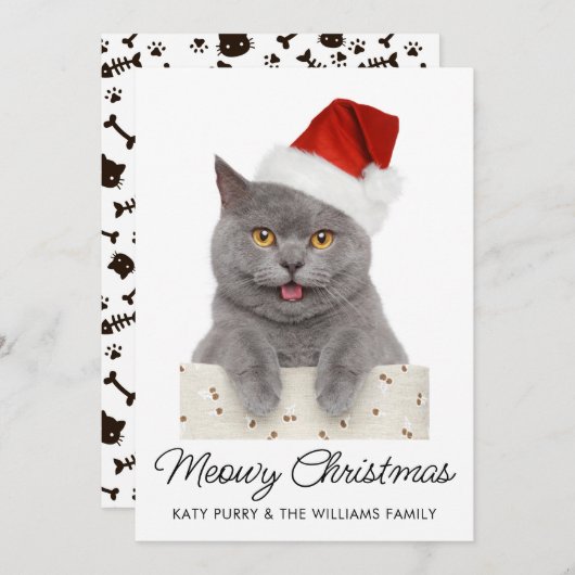 Meowy Christmas Cute Cat Holidayカスタム Photo Card 招待状 (正面/裏面)