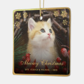 Meowy Christmas Cute Cat Pet Photo Faux Gold Foil セラミックオーナメント (左)