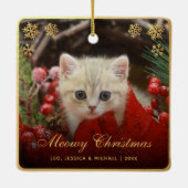 Meowy Christmas Cute Cat Pet Photo Faux Gold Foil セラミックオーナメント (裏面)