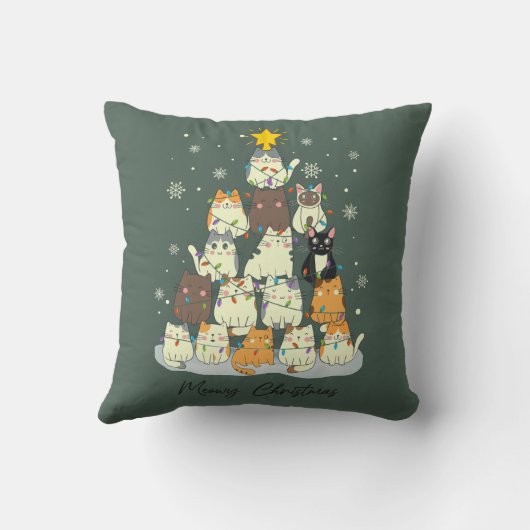 Meowy Christmas — Cute Cat Tree クッション (裏面)