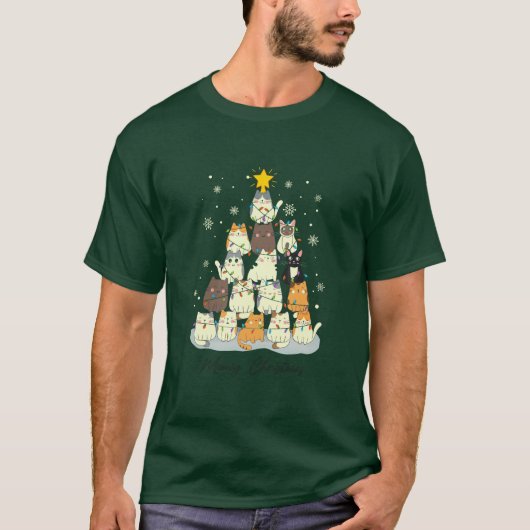 Meowy Christmas — Cute Cat Tree Tシャツ (正面)