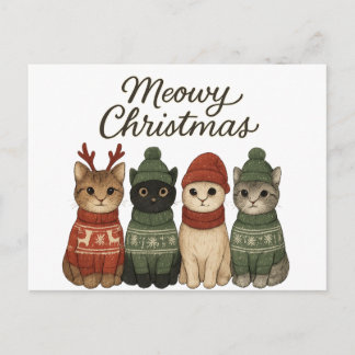 Meowy Christmas Cute Cats Holiday Postcard | Cozy  シーズンポストカード