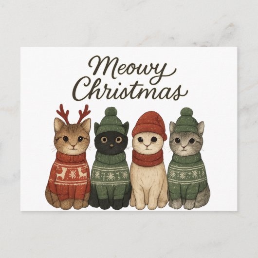 Meowy Christmas Cute Cats Holiday Postcard | Cozy  シーズンポストカード (正面)