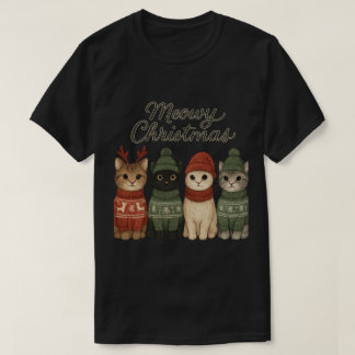 Meowy Christmas Cute Cats T-Shirt | Cozy Holiday Tシャツ