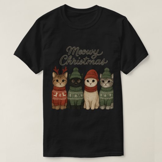 Meowy Christmas Cute Cats T-Shirt | Cozy Holiday Tシャツ (デザイン正面)